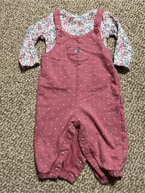 just one you by Carter's Baby Girl 2pc Overall Set Polka Dot Floral Pink 6 Month